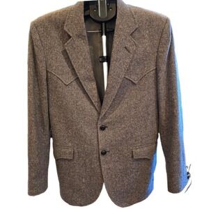 Circle S Western Sport Coat Mens 40R Gray Tweed Wool Blazer 1970s Ranch Yoke Vtg